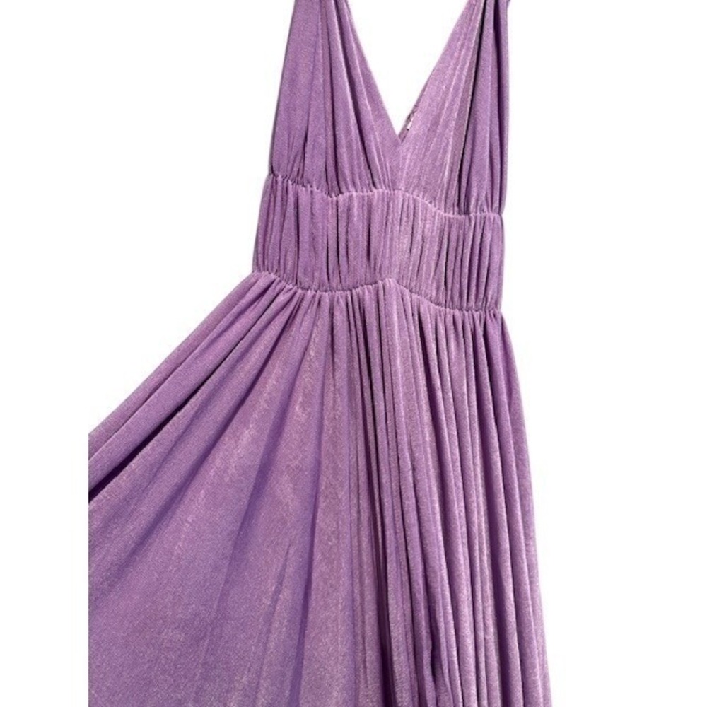 Olivaceous lavender lilac Assyme Purple Pleated Handkerchief Maxi Midi Dress M - Picture 3 of 8